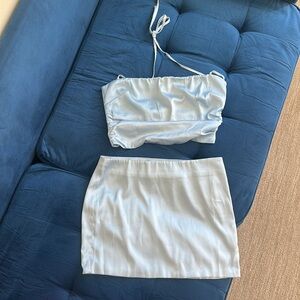 NWOT baby blue WHITE FOX backless matching skirt set (size S)